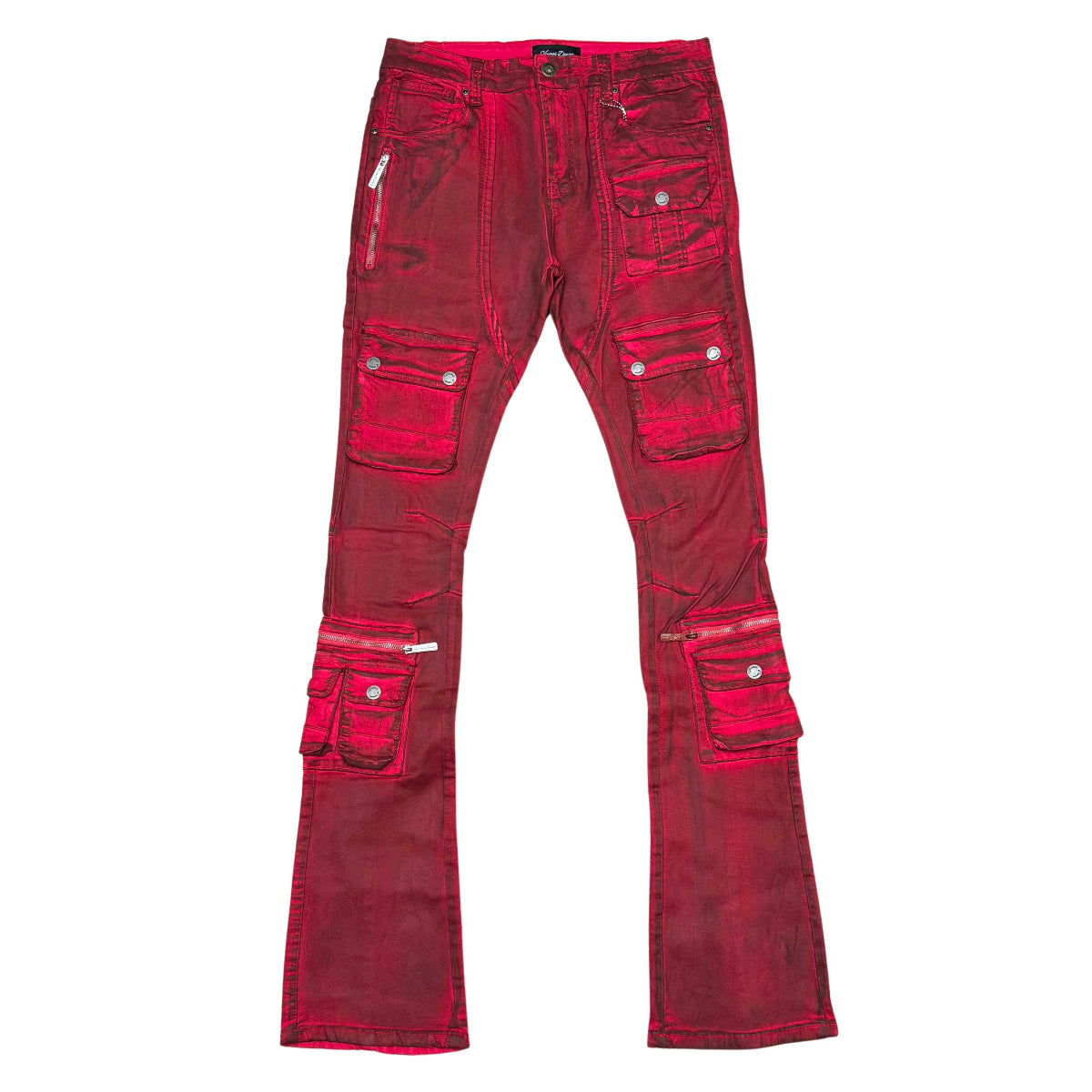 Coated denim flared fit pant