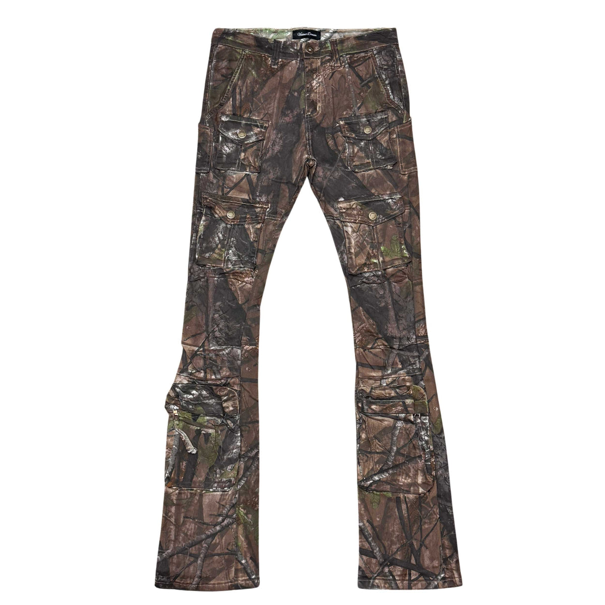 Men’s Camo Flared Jeans – Multi Cargo Denim Pants for Winter Streetwear