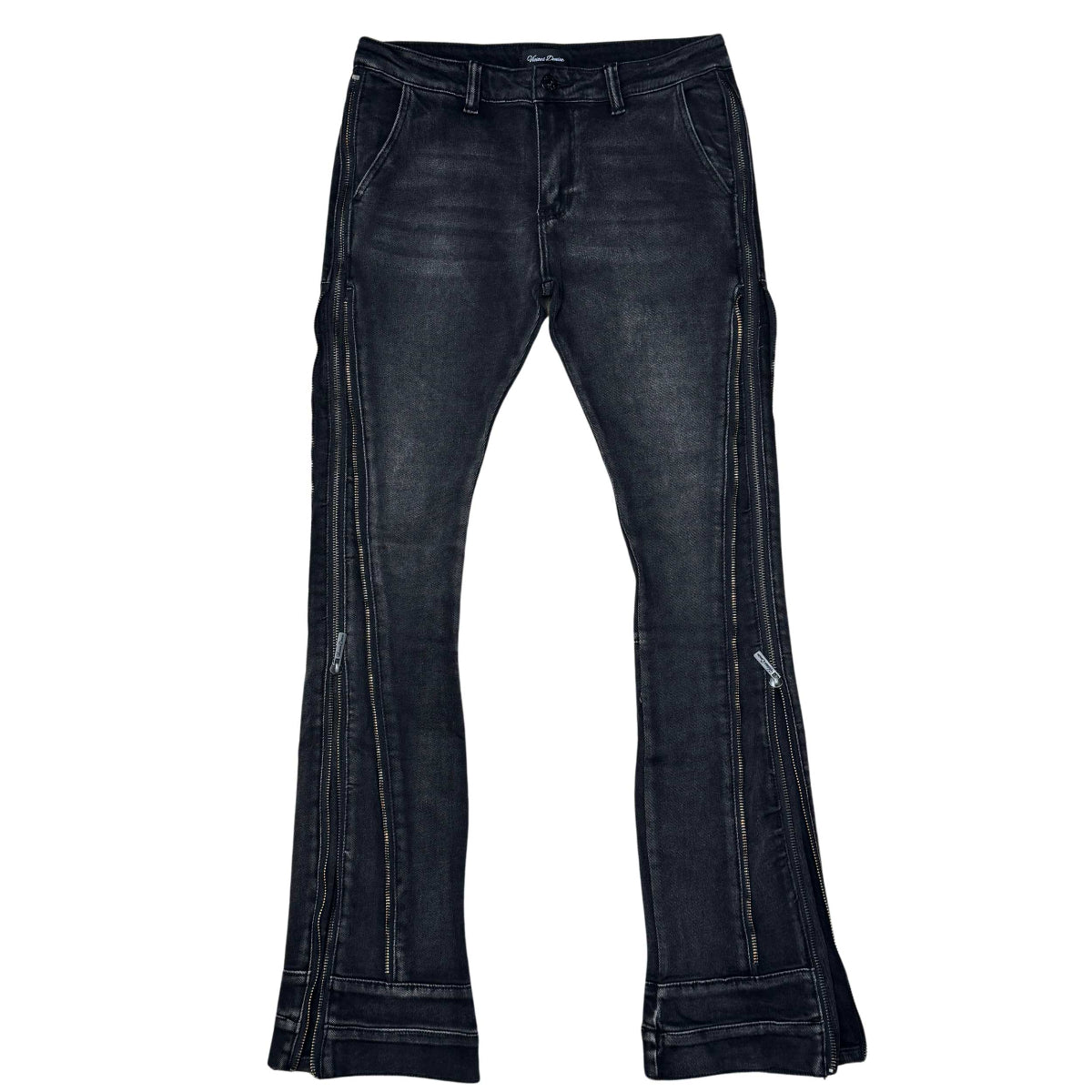 Men’s Flared Denim Jeans with Multi Zippers – Flared Fit Cargo Streetwear Pants for Winter