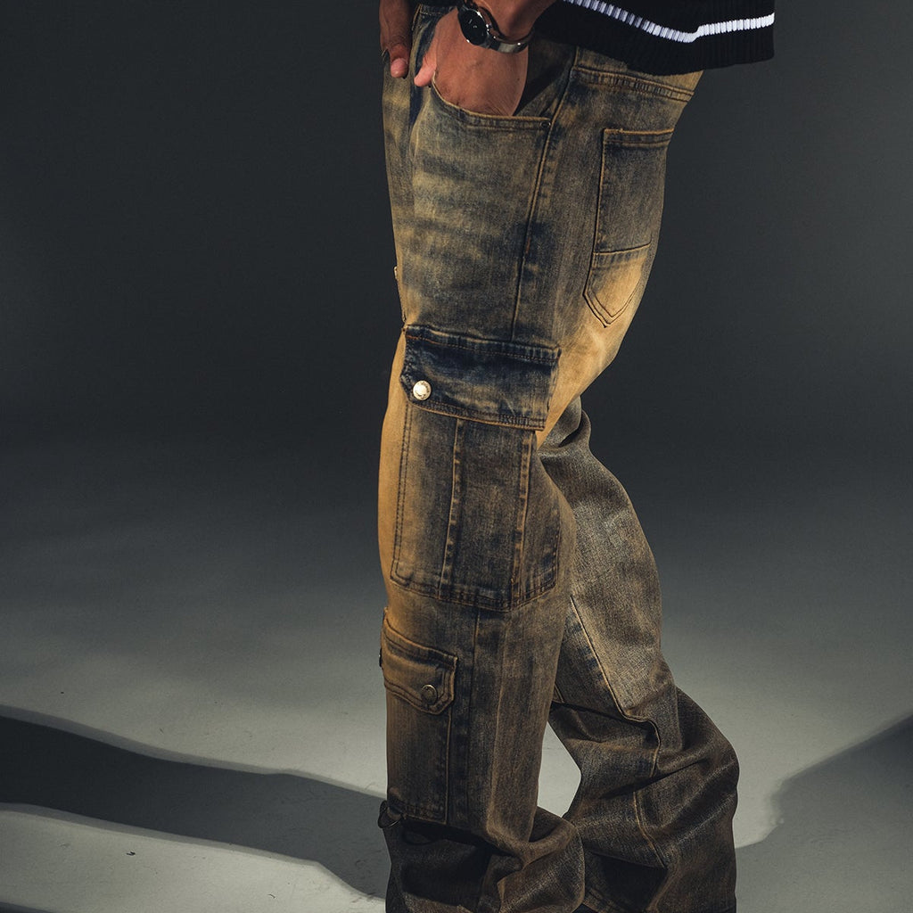 Baggy fit wax coated washed denim