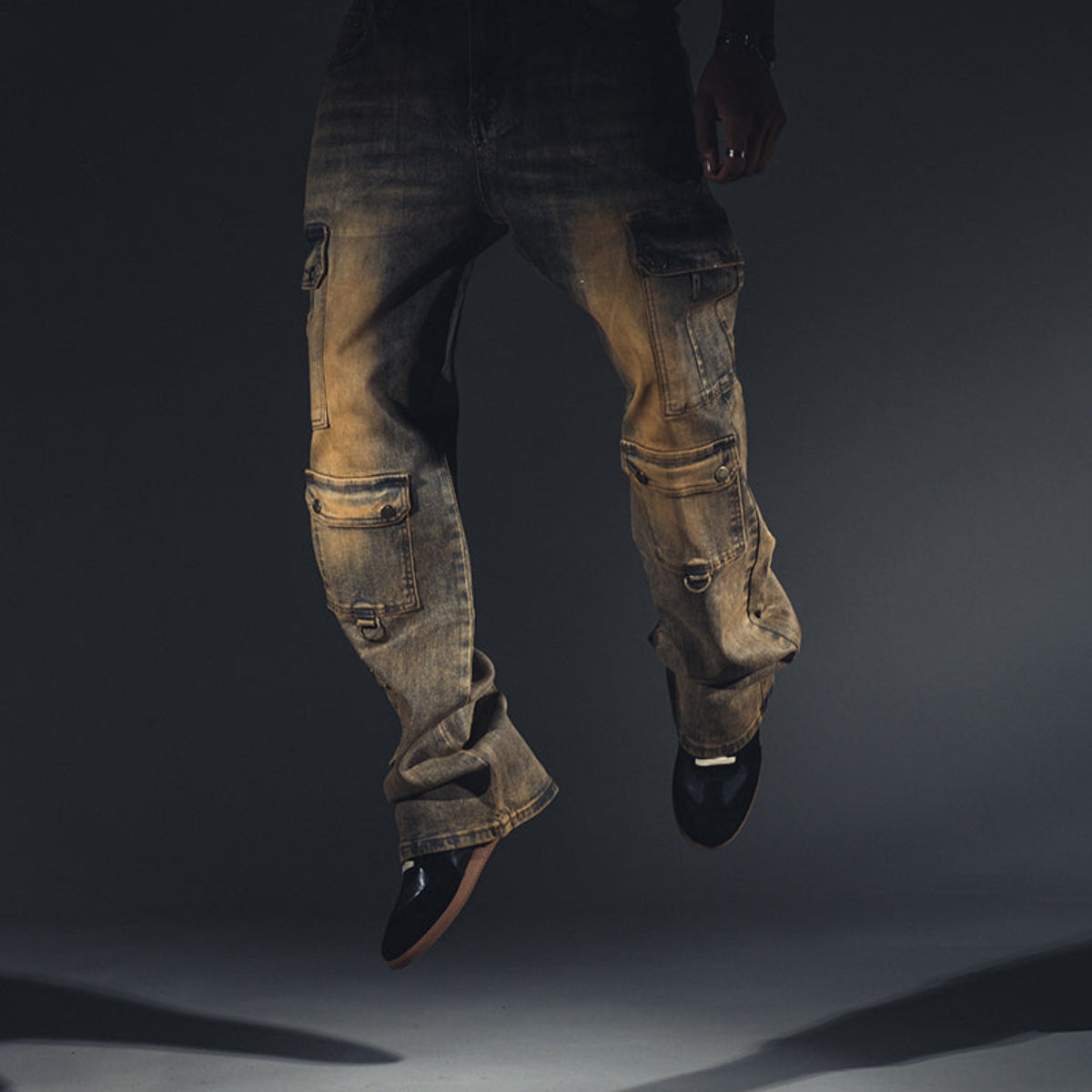 Baggy fit wax coated washed denim