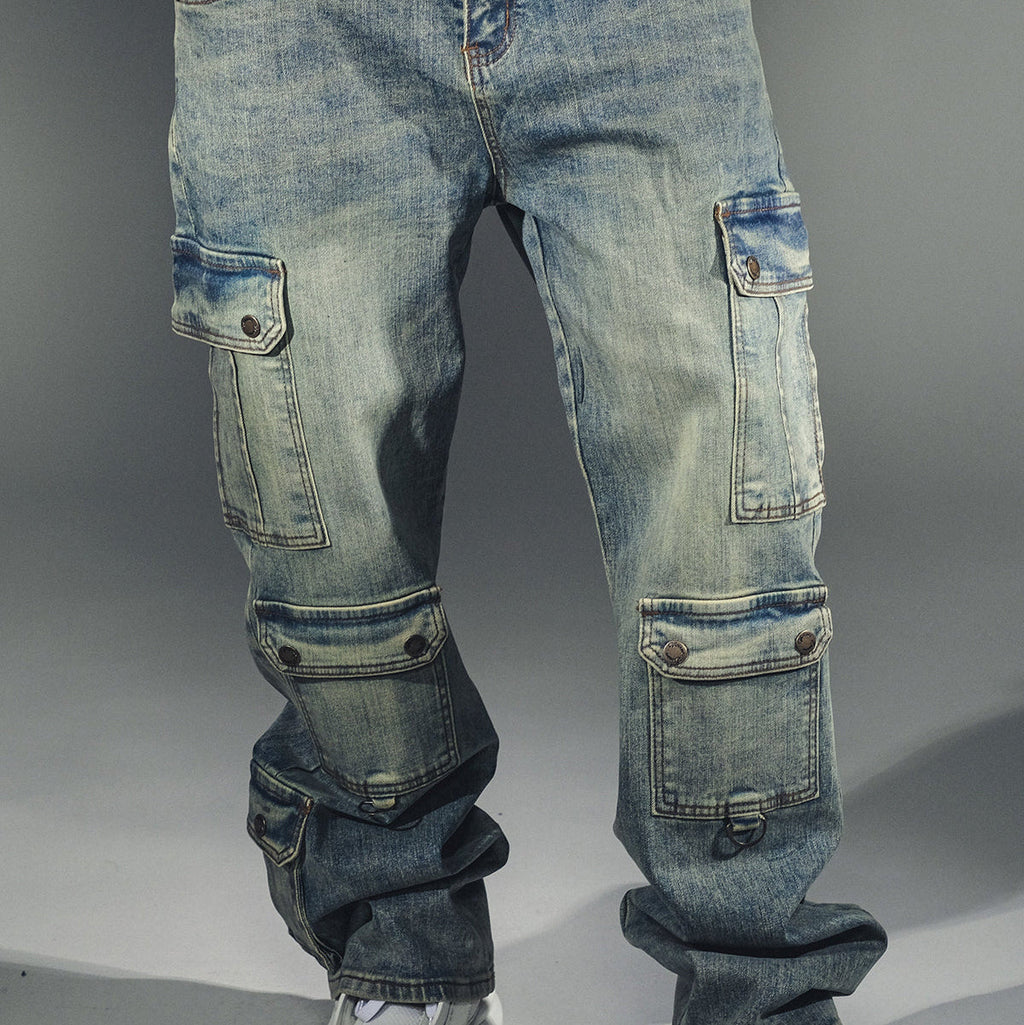 Baggy fit wax coated washed denim