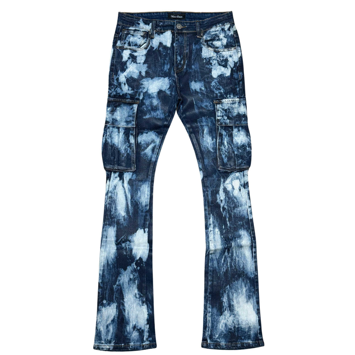 Wax coated washed flared denim pant
