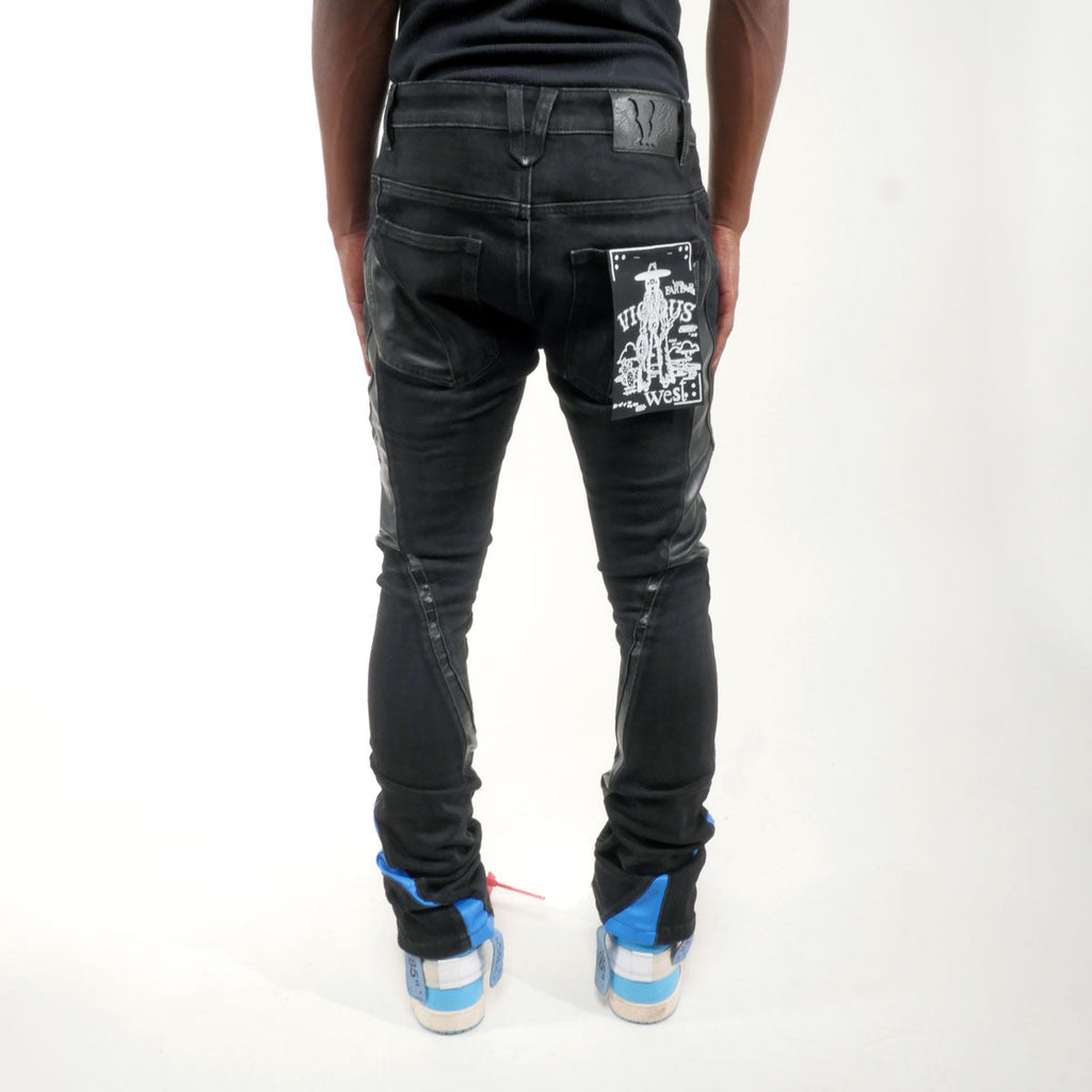 Stack denim w/ leather cut & sew details