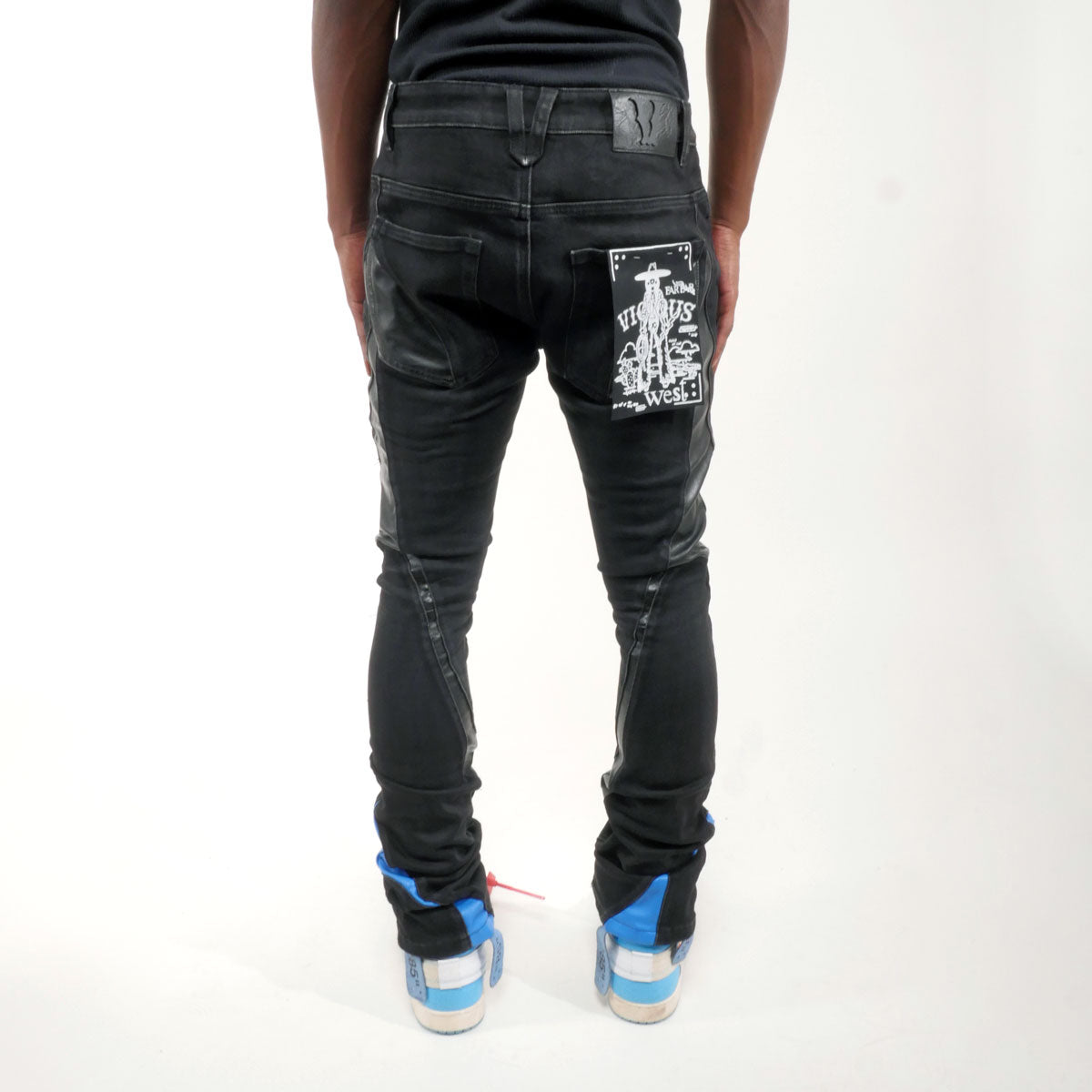 Stack denim w/ leather cut & sew details