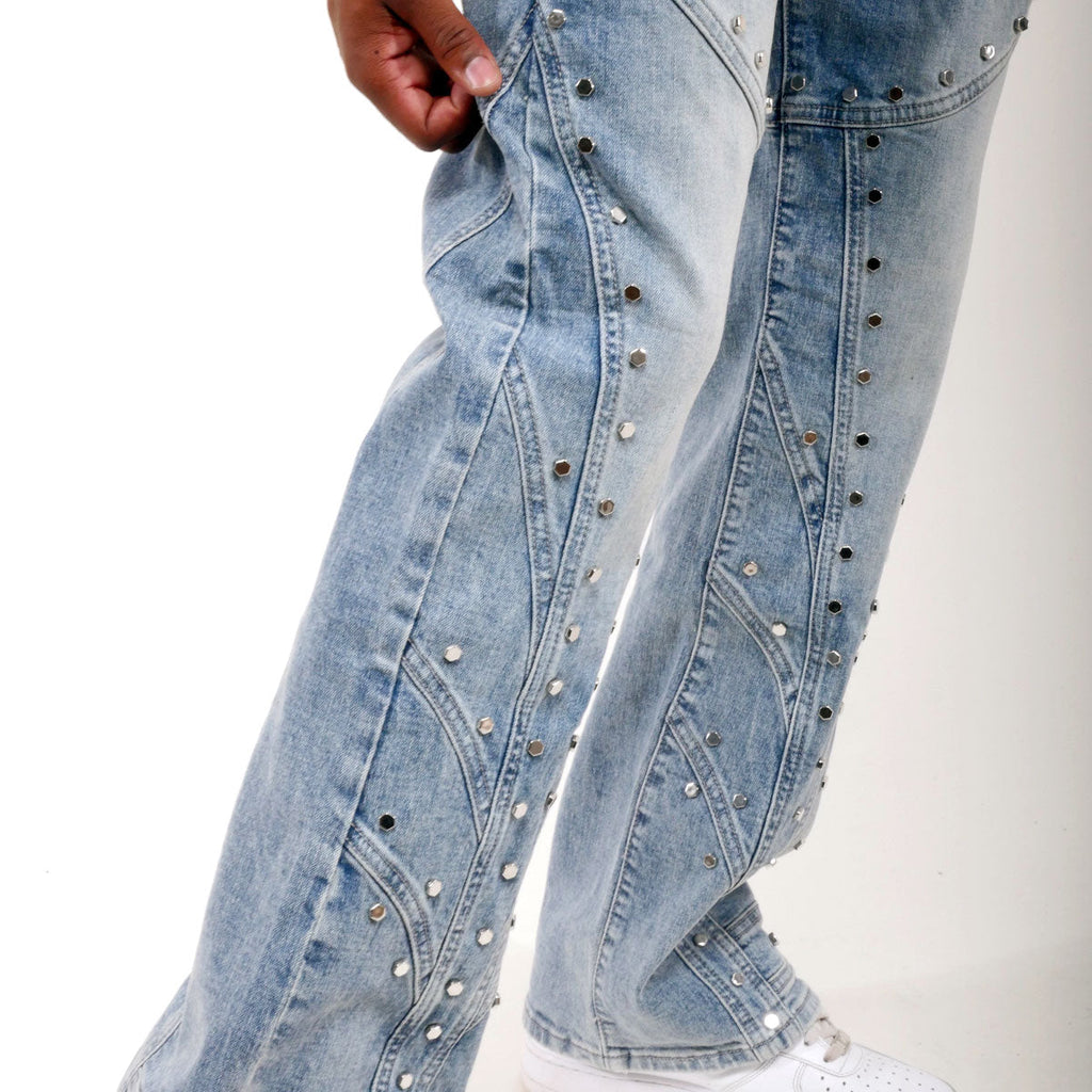 Embellished studded premium rhinestone denim pant