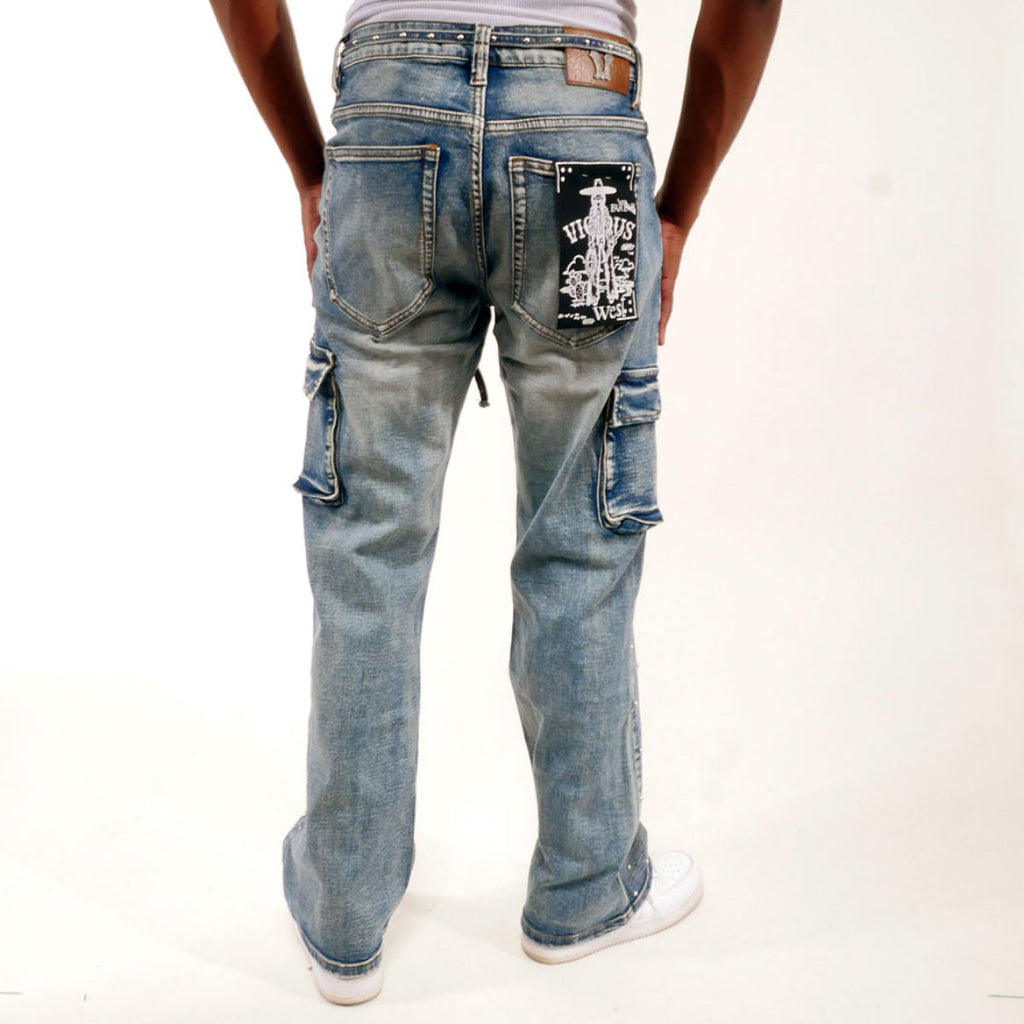 Pearl medium studded relaxed straight denim pant