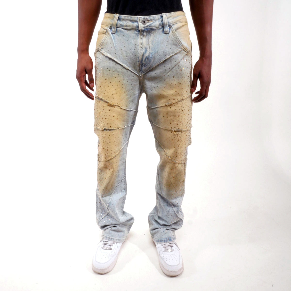 Embellished rhinestone denim pant