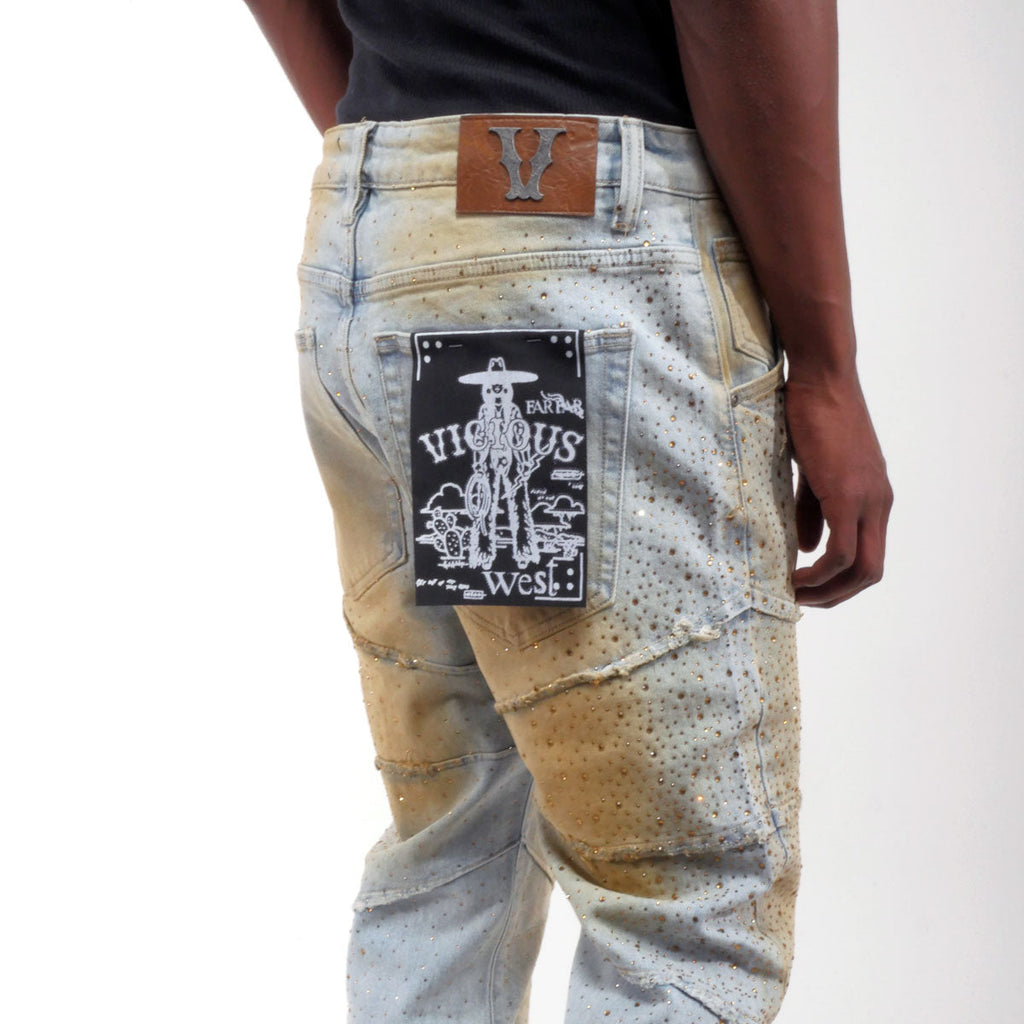 Embellished rhinestone denim pant