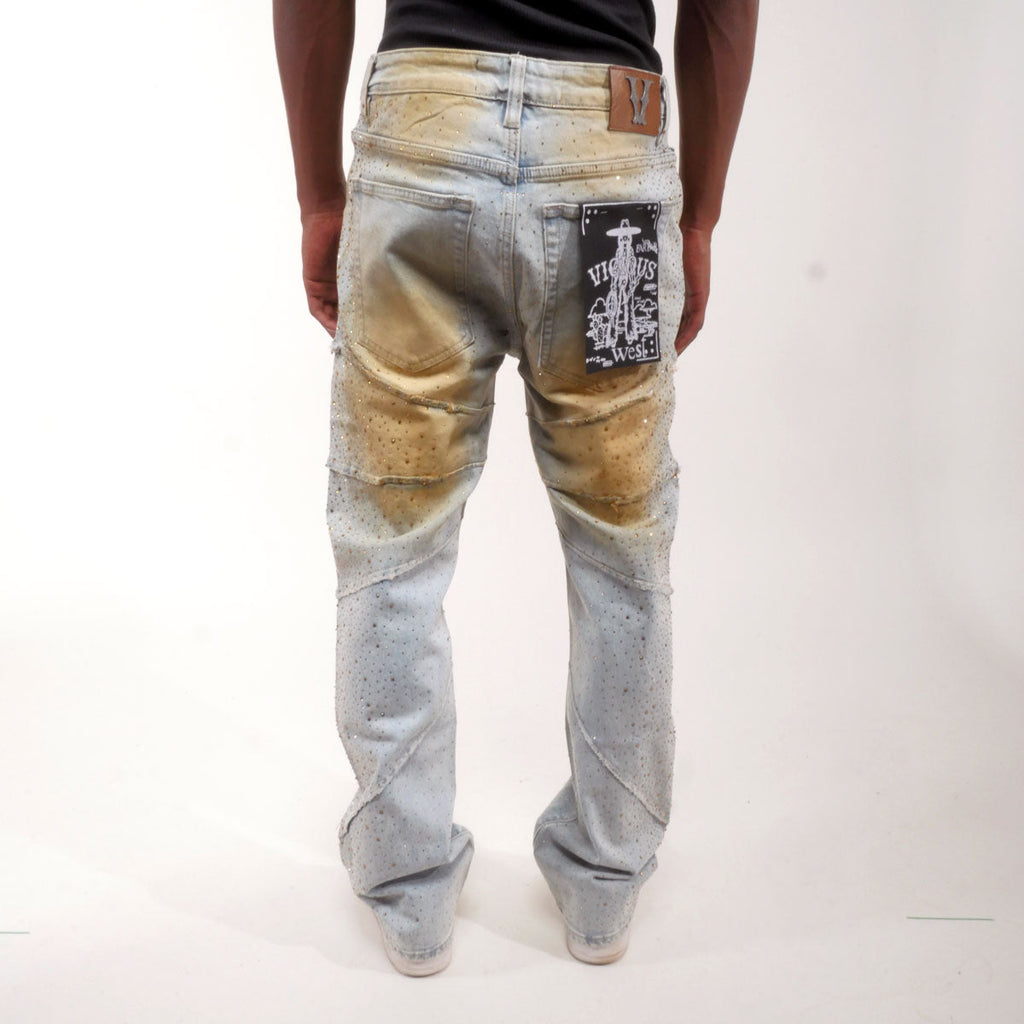 Embellished rhinestone denim pant