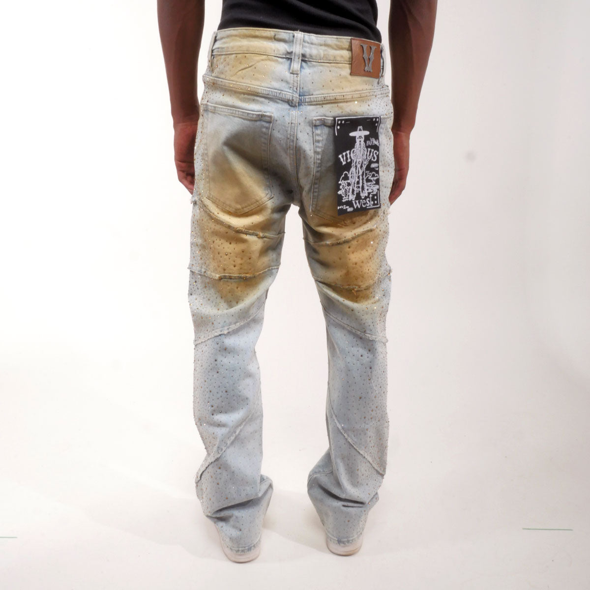 Embellished rhinestone denim pant