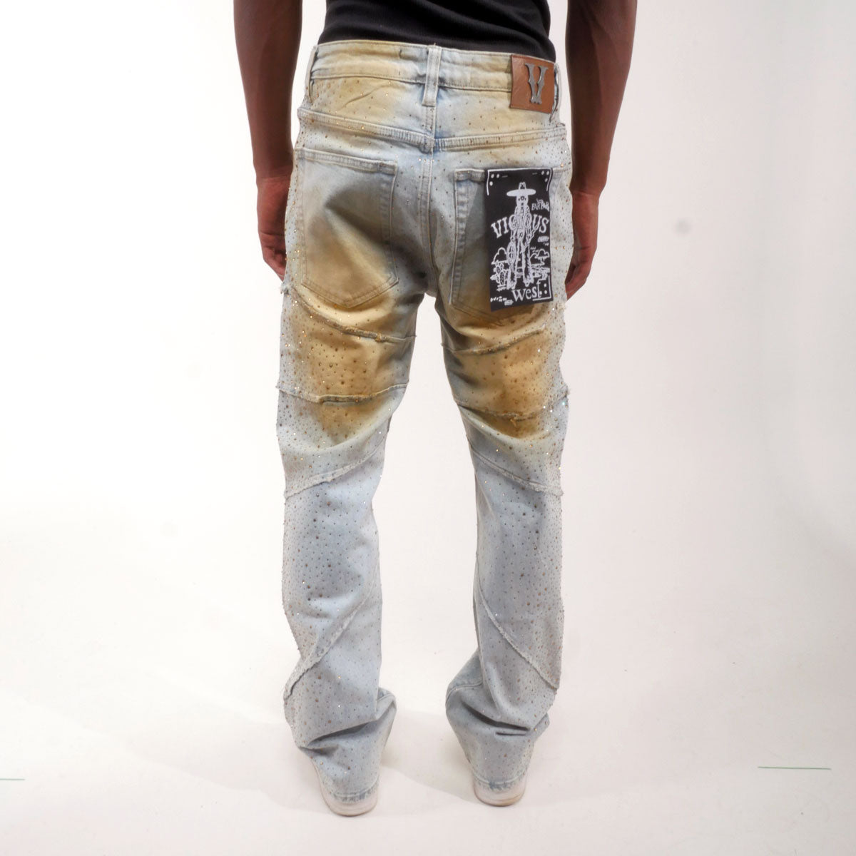 Embellished rhinestone denim pant