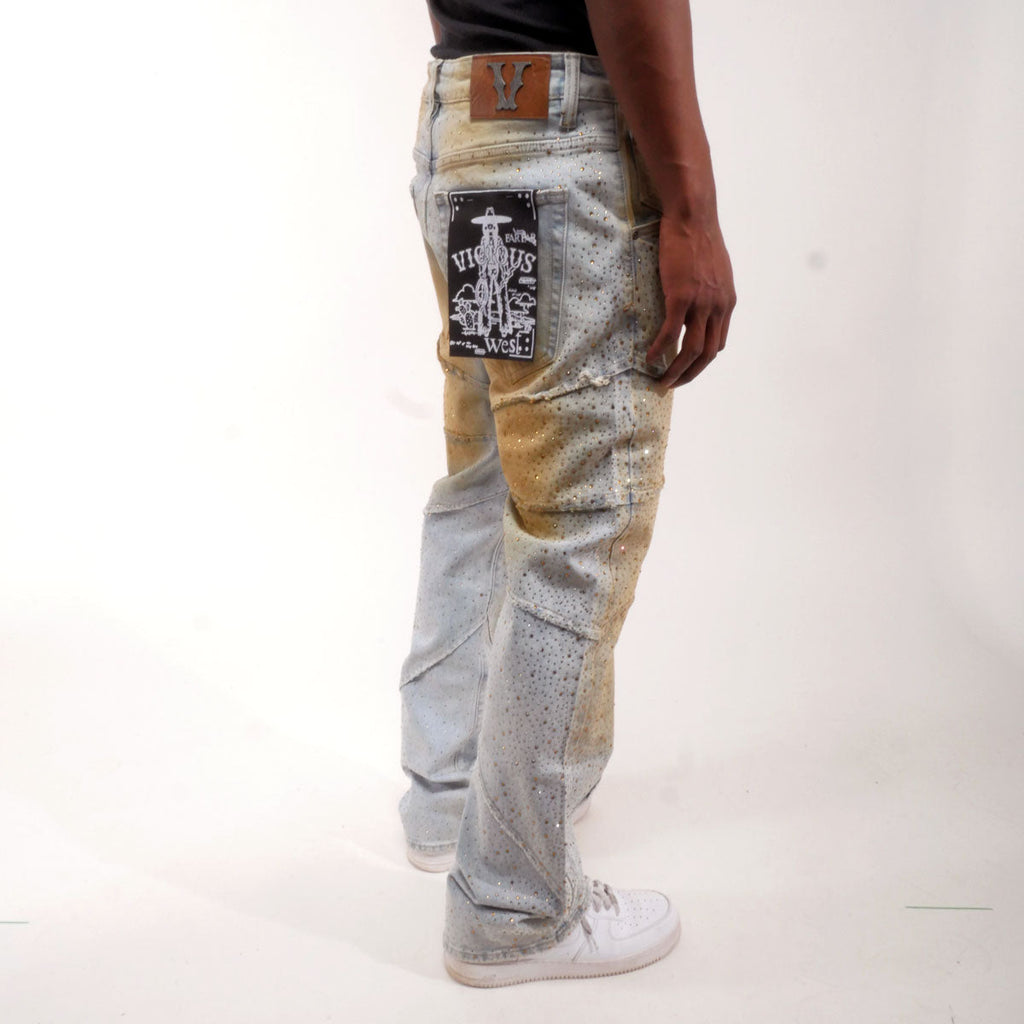 Embellished rhinestone denim pant