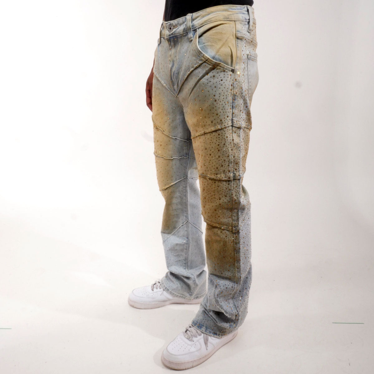 Embellished rhinestone denim pant