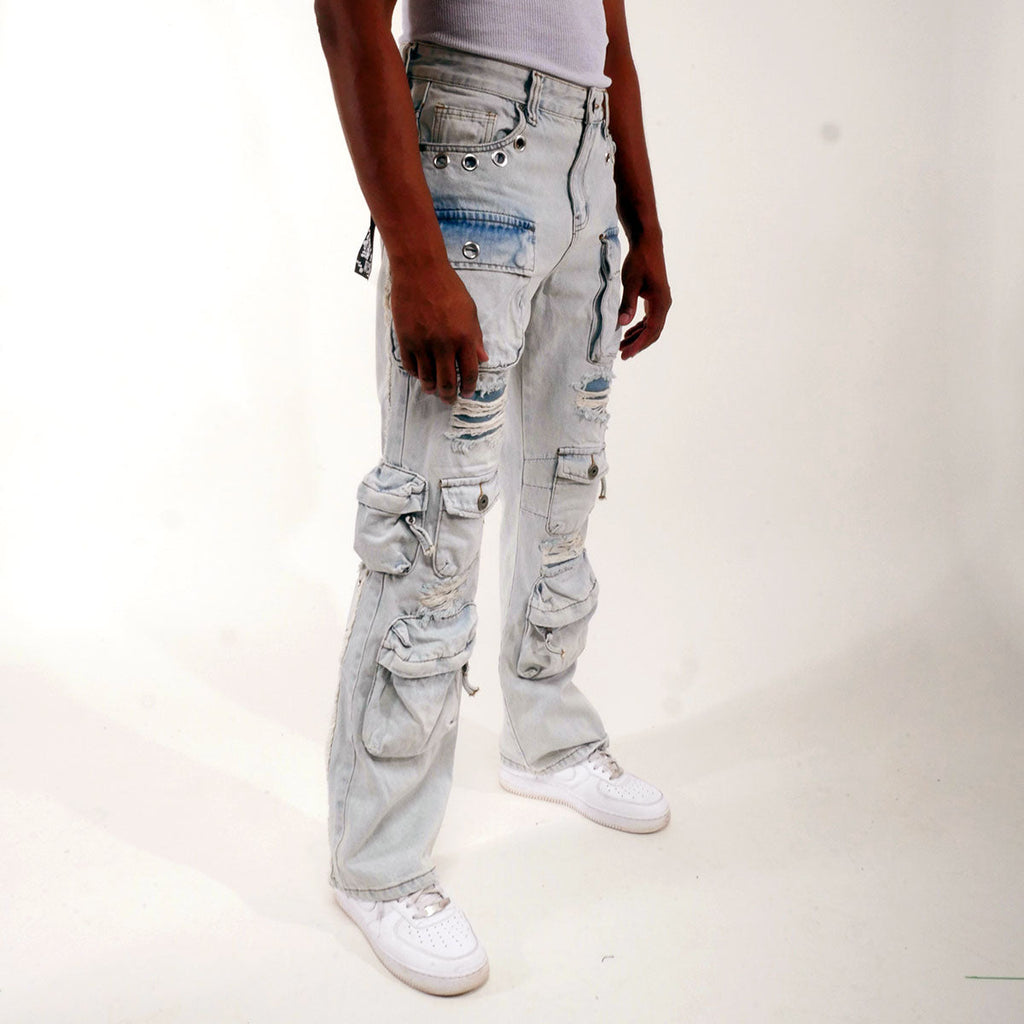 Multi cargo rip & repair western fit denim pant