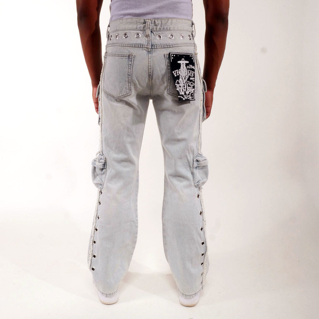 Multi cargo rip & repair western fit denim pant