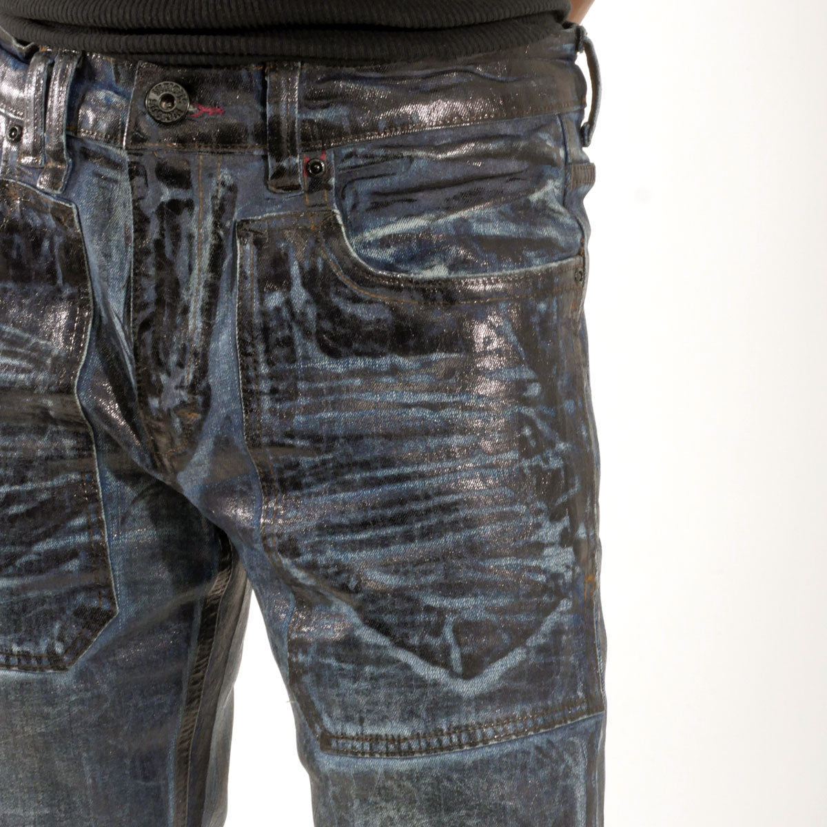 Patch pocket oil slick straight leg jean