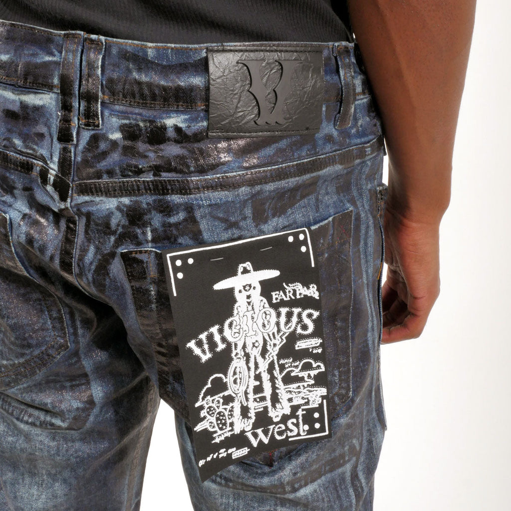 Patch pocket oil slick straight leg jean