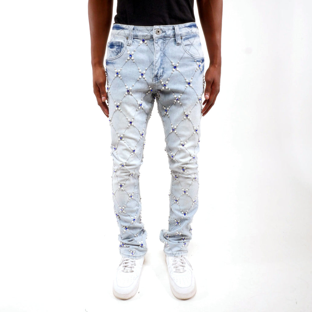 Rhinestone embellished flare denim pant