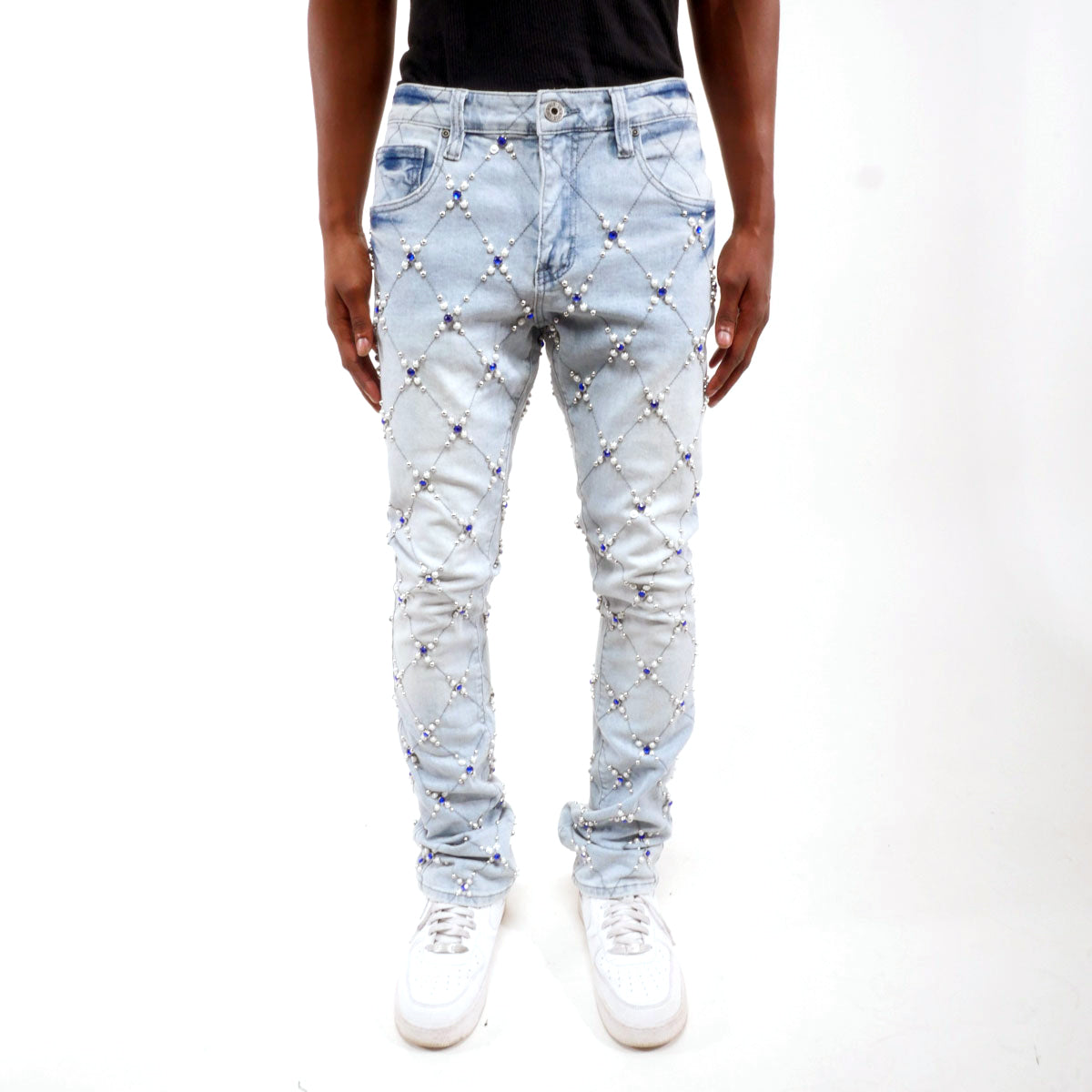 Rhinestone embellished flare denim pant