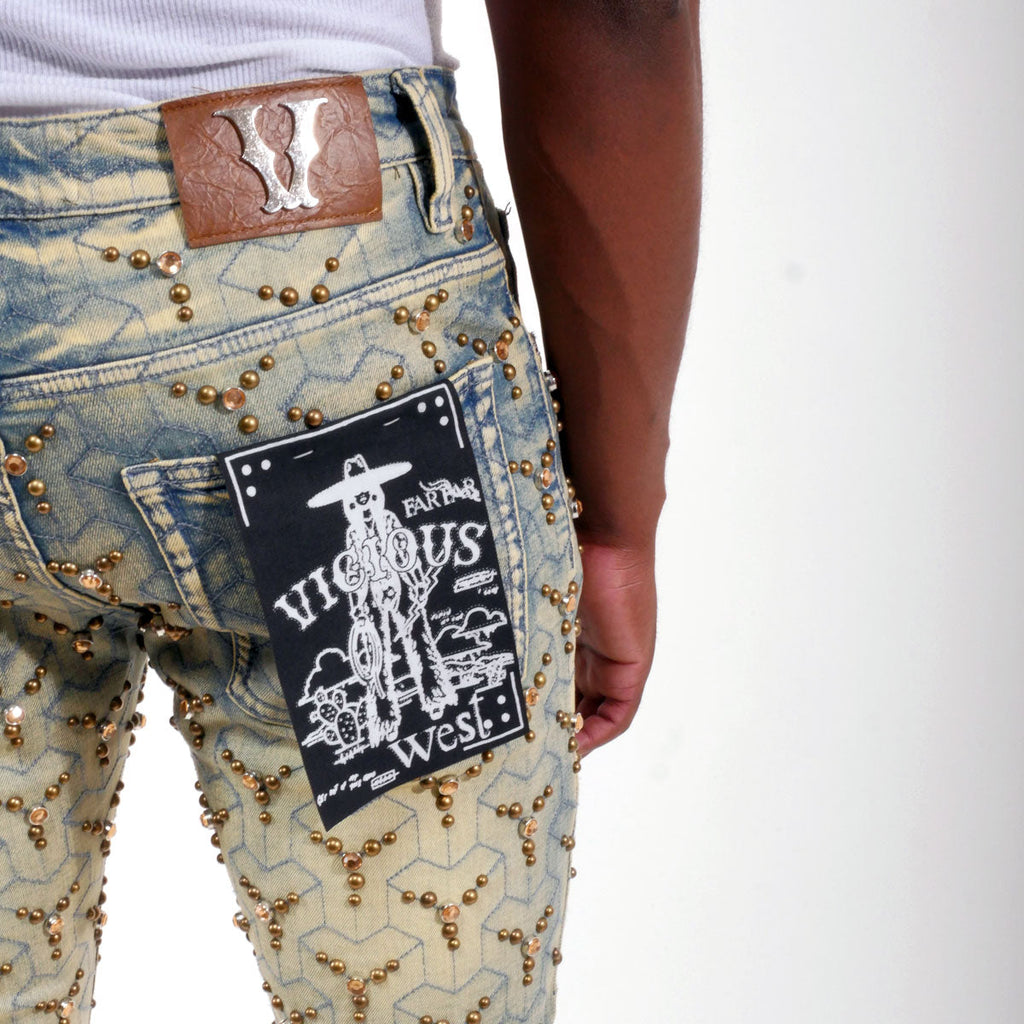 Embellished stone flare denim pant