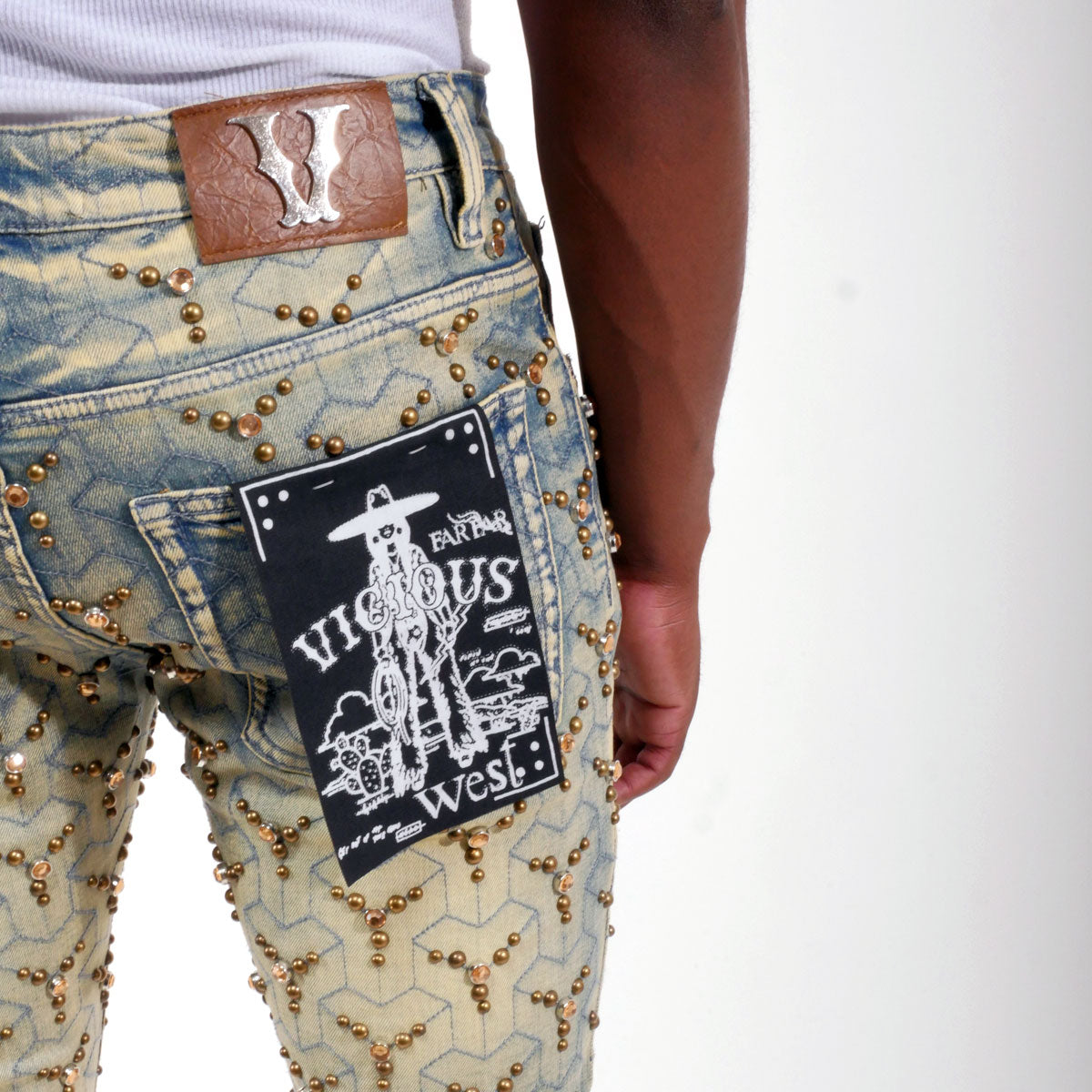 Embellished stone flare denim pant