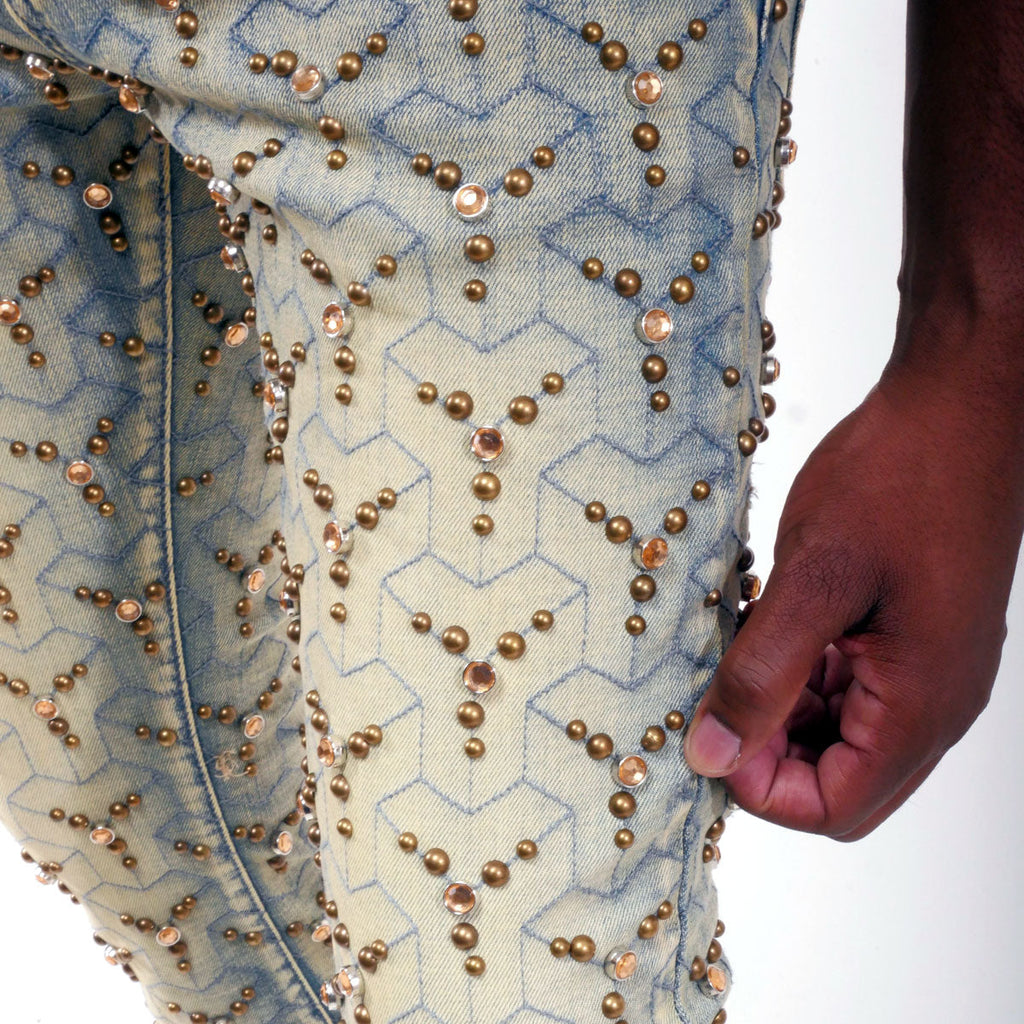 Embellished stone flare denim pant