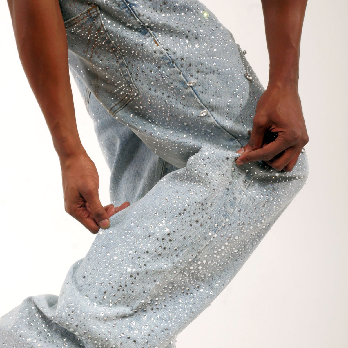 Embellished rhinestone denim pant