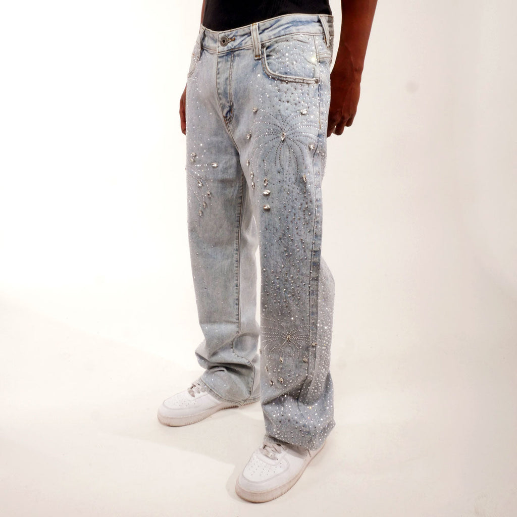 Embellished rhinestone denim pant