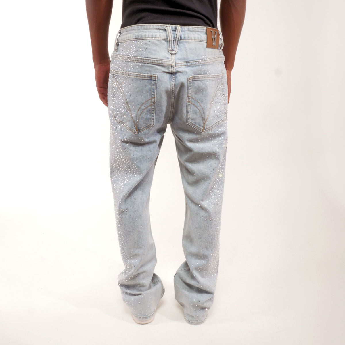 Embellished rhinestone denim pant