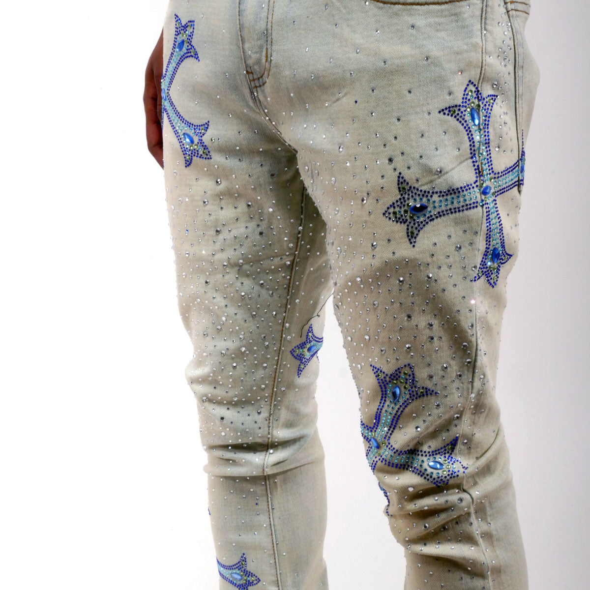 Embellished rhinestone flare denim pant